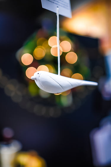 Hand Carved Nesting Bird Ornament Trio
